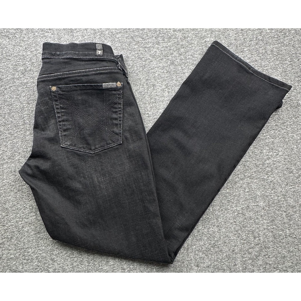7 For All Mankind Mia Jeans Black Wash Womens Sz 32x32 Straight Low Rise USA